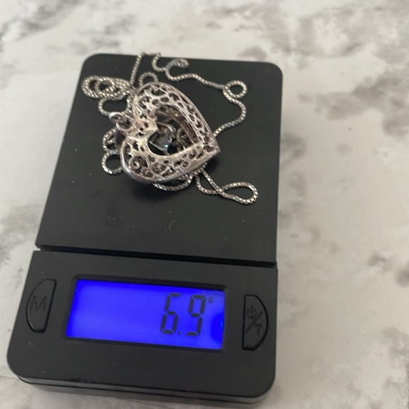 Vintage floating heart filigree necklace 925 SU Korea 24” - Picture 9 of 9